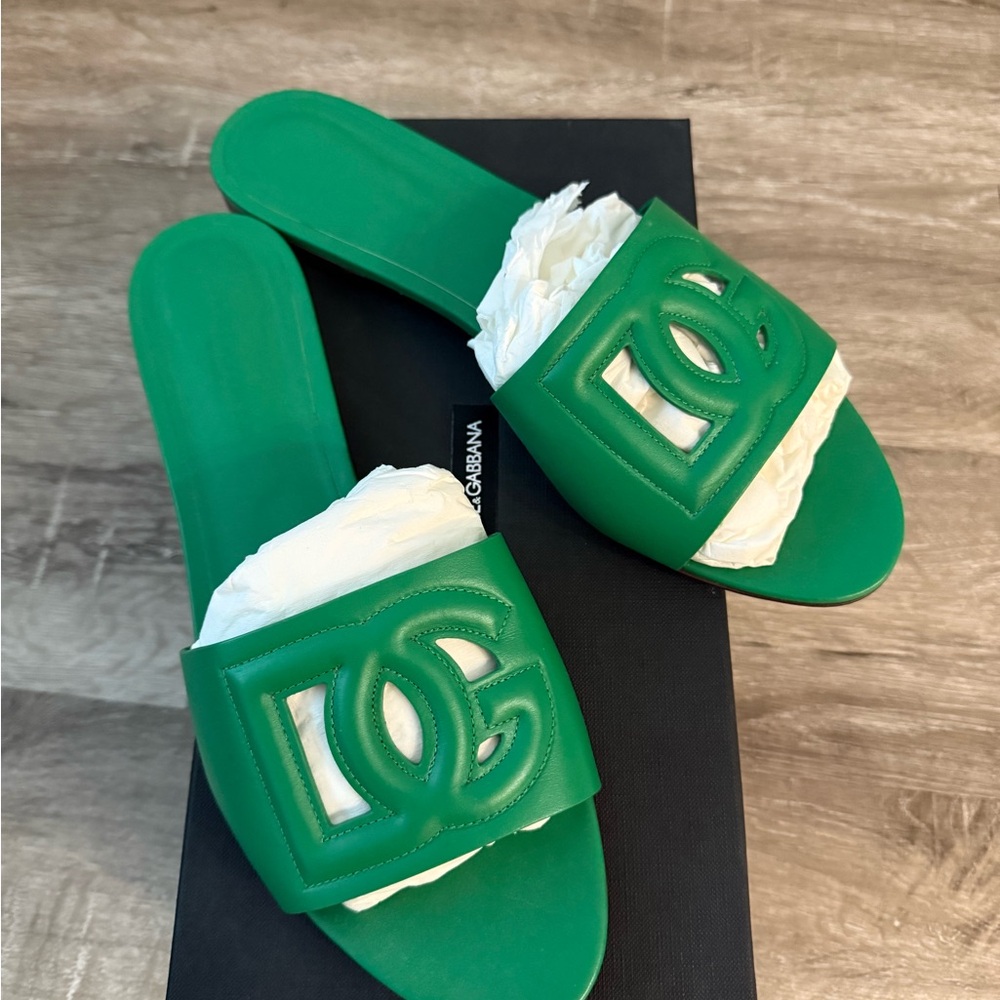 Dolce & Gabbana Emerald Green Logo Sandals